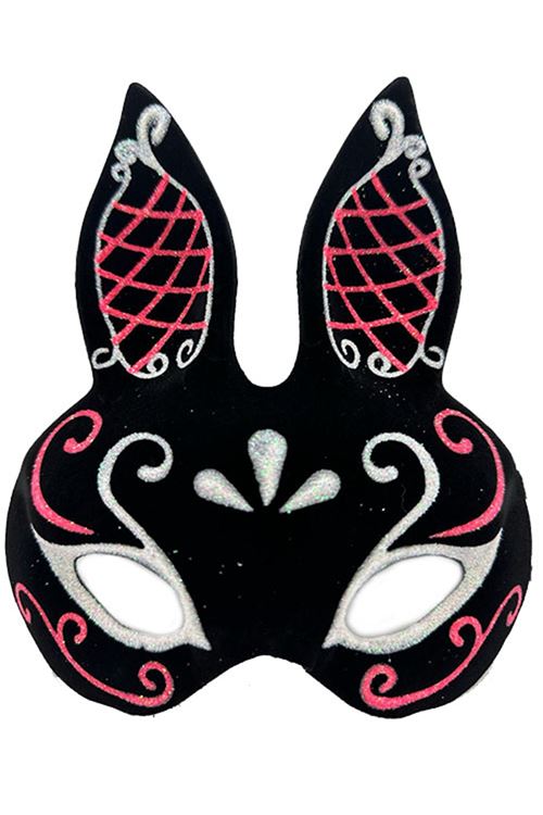Siyah Süet Tavşan Maskesi Simli