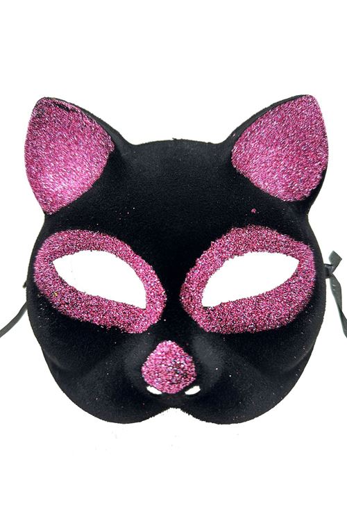 Siyah Renk Pembe Simli Kedi Maskesi