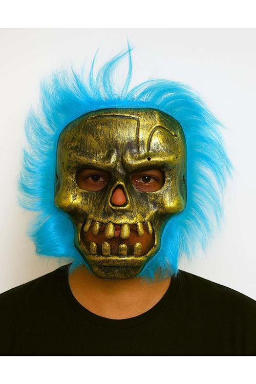 Wild Skull - Bakır Kafatası Turkuaz Saçlı İskelet Maske