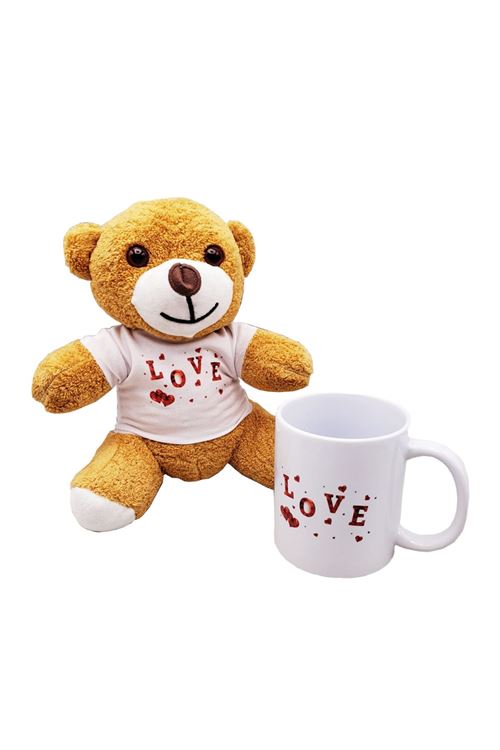 Love Baskılı Kahverengi Ayıcık Ve Kupa Hediye Seti