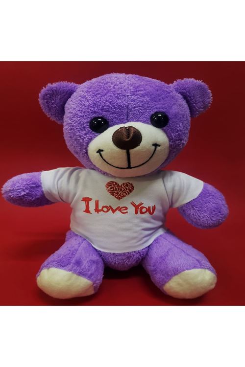 Mor I Love You Tişörtlü Peluş Ayıcık