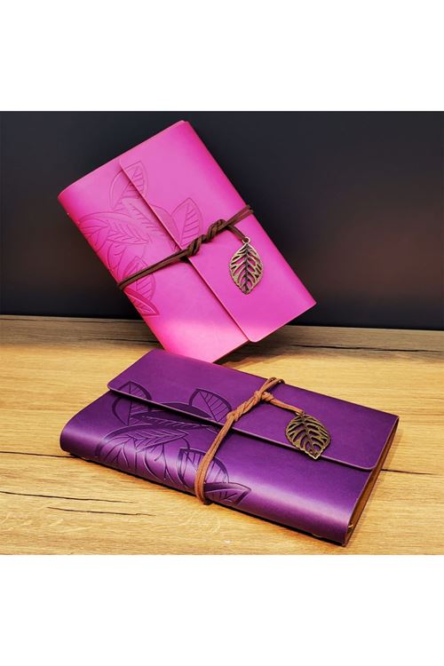 Deri Yaprak Desenli Çizgisiz Defter