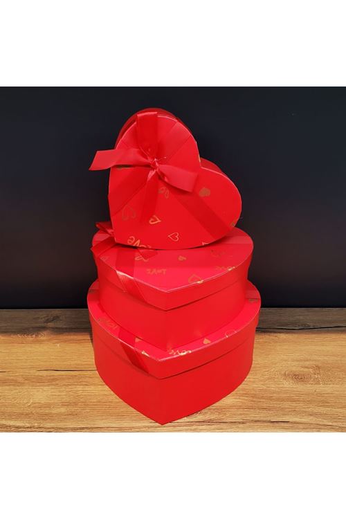 3'lü Kırmızı Kalp Hediye Kutusu