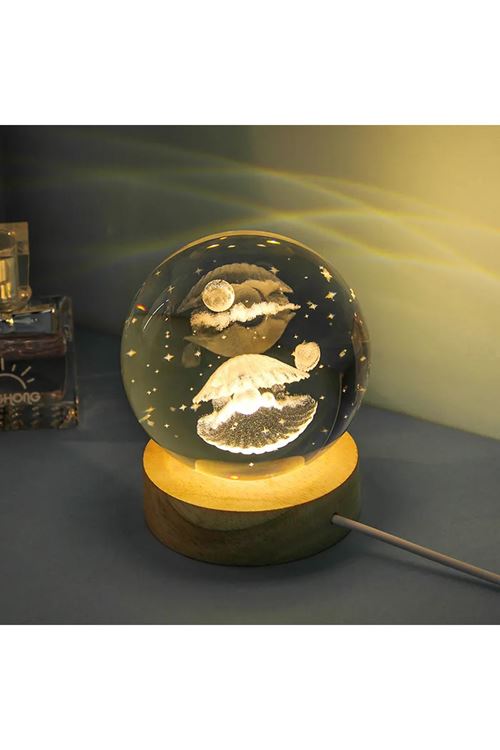 İncili İstiridye Tasarımlı Işıklı Cam Küre