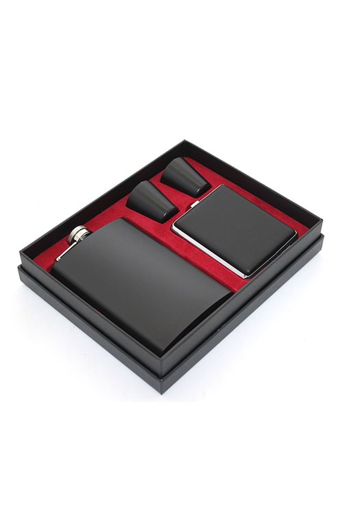 Paslanmaz Çelik 2 Shot Bardak Ve Sigara Tabakalı Matara Seti