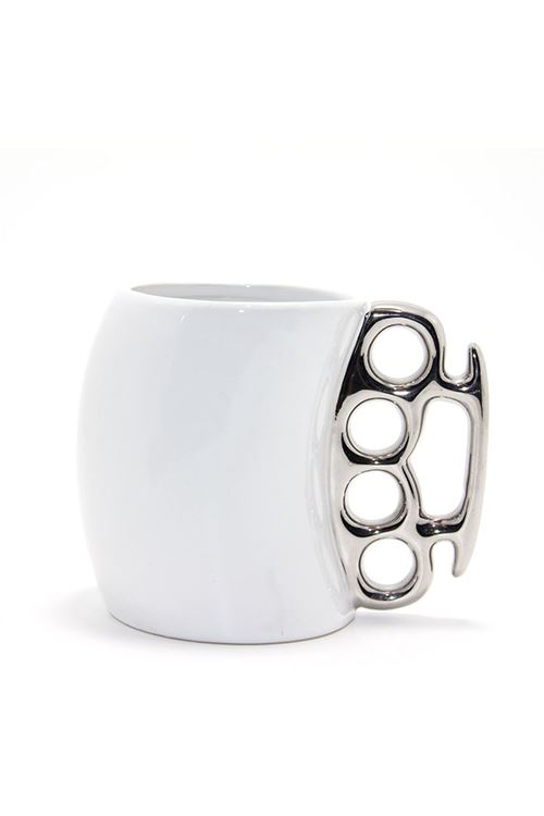 Porselen Muşta Tasarımlı Kupa Bardak Gümüş Renk