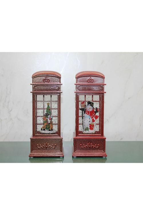 Telefon Kulübesi Tasarımlı Yılbaşı Temalı Işıklı Müzikli Kar Küresi Model 2