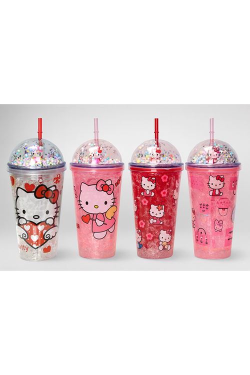 Sevimli Hello Kitty Pipetli Işıklı Boncuklu Suluk Bardak 400 ml