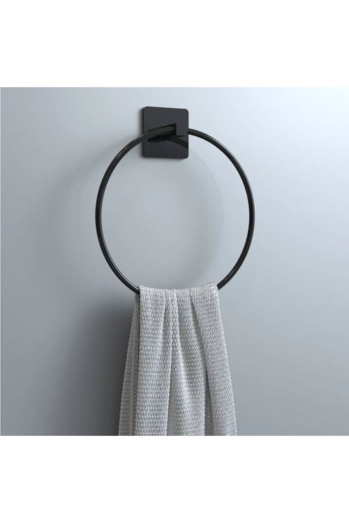 Tbl Dekor® Kendiliğinden Yapışkanlı Siyah Paslanmaz Metal Yuvarlak Havluluk