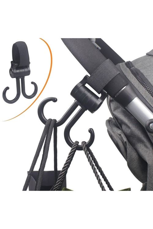 Tbl Dekor® 2li Bebek Arabasına Uyumlu Cırtlı  Eşya Taşıma Aparatı 360 Derece Dönebilen Plastik Kanca