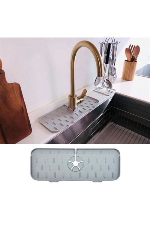 Tbl Dekor® Lavabo İçin Silikon Esnek Mat Musluk Sapı Damlama Tutucu Raf Mutfak Tezgahı Sıçrama Koruma