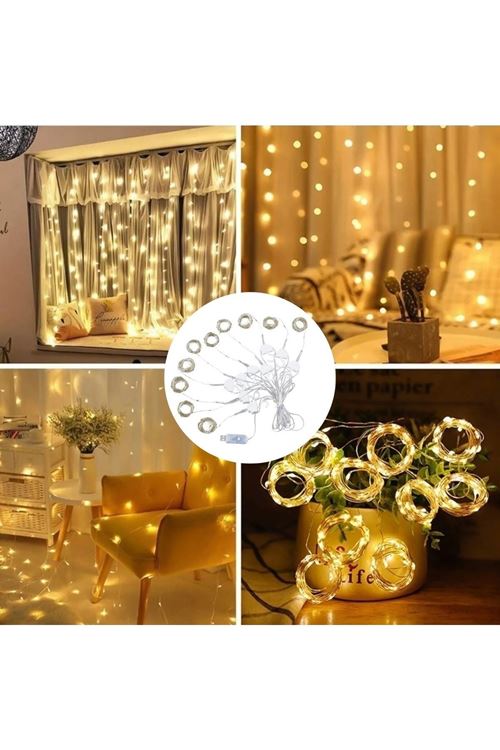 Tbl Dekor® Uzaktan Kumandalı LED Perdeye Takılabilen Kancalı Işık Usb 3x3 Metre Peri Perde LED