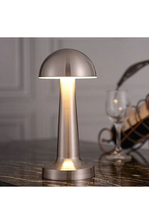 Tbl Dekor® Mantar Model Silver Renk Şarjlı Dokunmatik 3 Renkli LED Masa Lambası