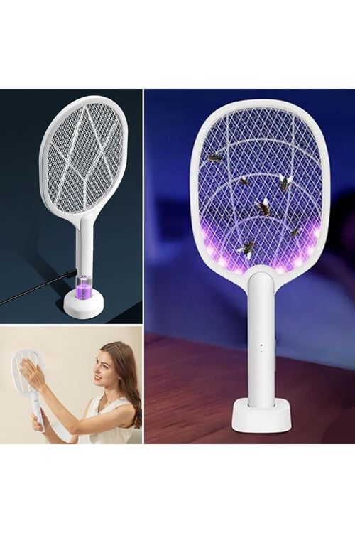 Tbl Dekor® Şarjlı Sinek Öldürücü Masaüstü Standlı,Mor Işık Sinek Kovucu Raket 5w