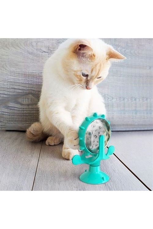 Tbl Dekor® Vantuzlu Zilli İnteraktif Dönebilen Mama Kaplı Renkli Eğlenceli Eğitici Kedi Oyuncağı