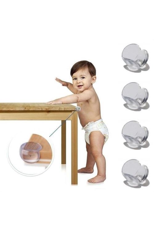 Tbl Dekor® Bebek Çocuk Yumuşak ve Esnek Dairesel Şeffaf Yapışkanlı Güvenlik Köşe Koruyucu (4 Adet)