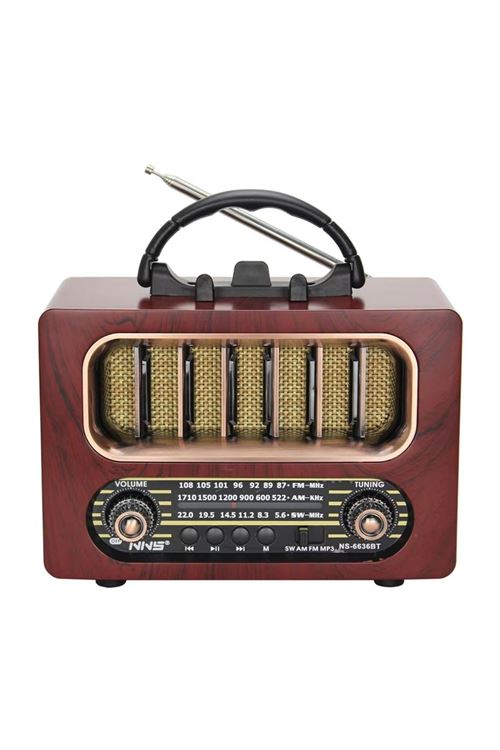 Tbl Dekor® Orta Boy Retro Ahşap Tasarım Bluetooth Hoparlörlü Radyo – FM/AM Destekli, Şarjlı ve Taşınabiliri Radyo NS-6636