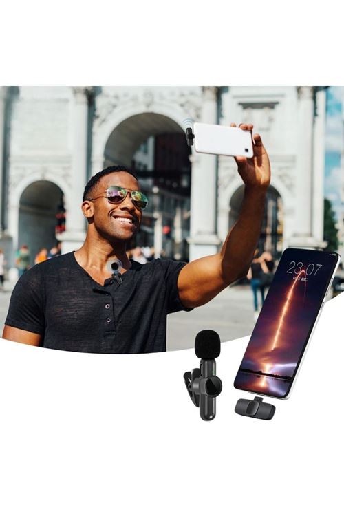 Tbl Dekor® Type C Uyumlu İphone Dönüştürücülü Kablosuz Yaka Mikrofonu Android ve İphone Uyumlu Mini Mikrofon