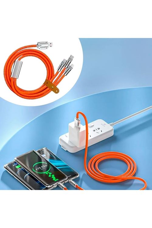 Tbl Dekor®  3 Şarj Aleti 1 Arada Çinko Alaşım Hızlı Şarj Kablosu Turuncu