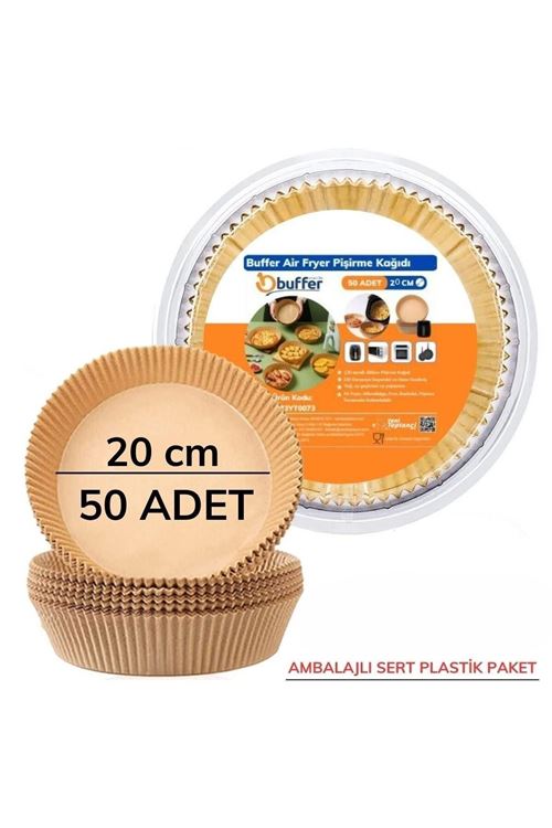 Tbl Dekor® 50 Adet 20 cm Air Fryer Pişirme Kağıdı Tek Kullanımlık Yağ Geçirmez Yuvarlak Tabak Model PVC