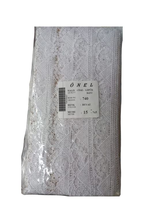 Dantel Polyester Güpür Bant Beyaz 15 Metre En 5 cm ON-740-B