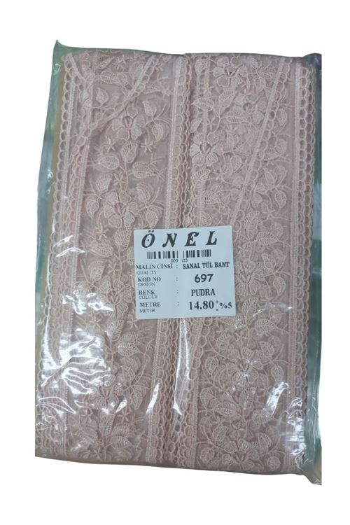 Dantel Polyester Sanal Tül Bant Pudra 14,80 Metre En 6 cm ON-697-PU