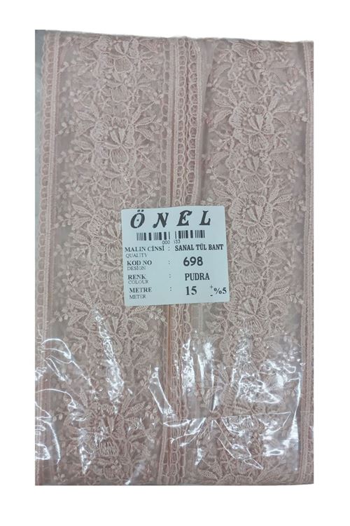 Dantel Polyester Sanal Tül Bant Pudra 15 Metre En 6 cm ON-698-PU