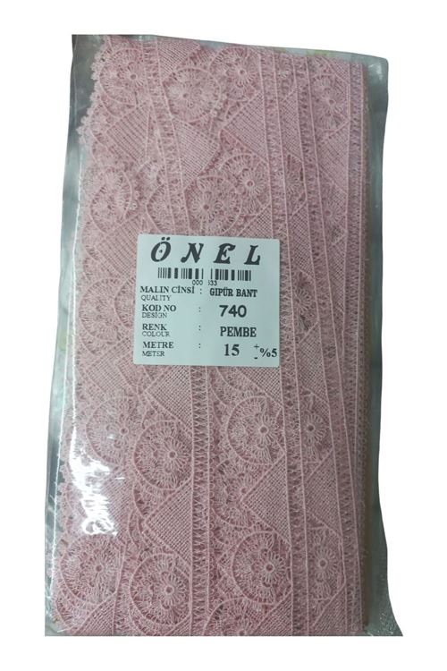 Dantel Polyester Güpür Bant Pembe 15 Metre En 3 cm ON-740-P