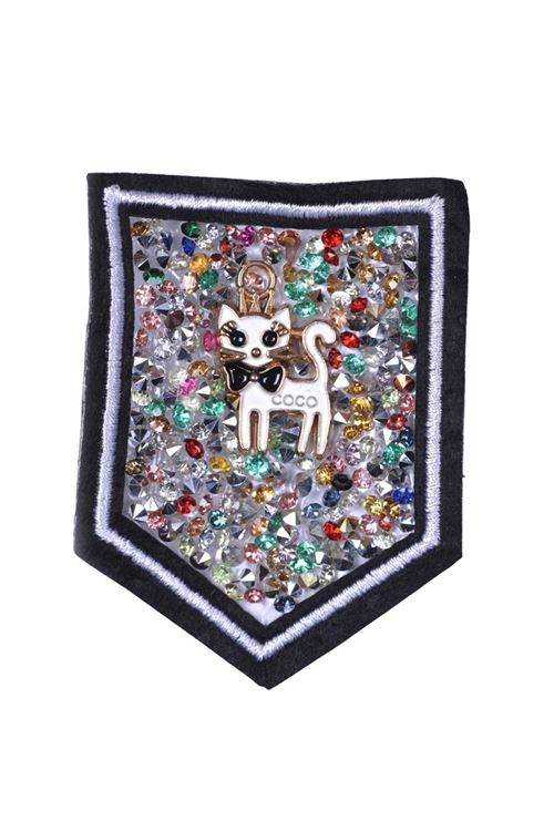 Aplike Ütü İle Yapışan Taşlı Kedi Arma 5 cm