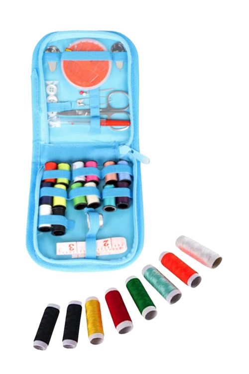İplik Set Fermuarlı Plastik Dikiş Seti Mavi