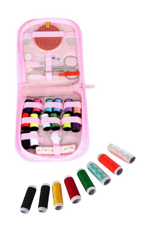 İplik Set Fermuarlı Plastik Dikiş Seti Pembe
