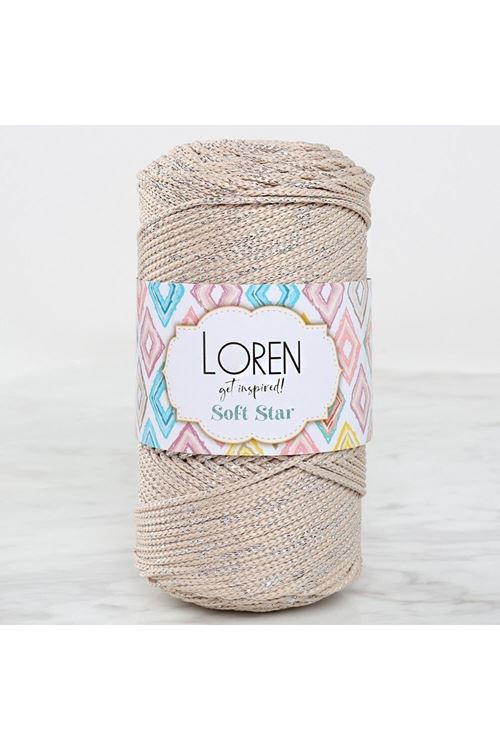 Loren Soft Star Makrome İpi Gümüş Simli Bej RM101