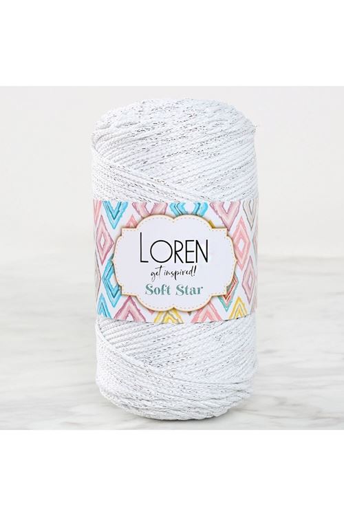 Loren Soft Star Makrome İpi Gümüş Simli Beyaz RM10