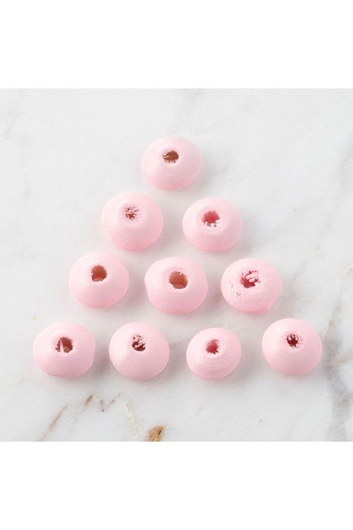 Loren 10 Adet Pembe Yassı Ahşap Boncuk
