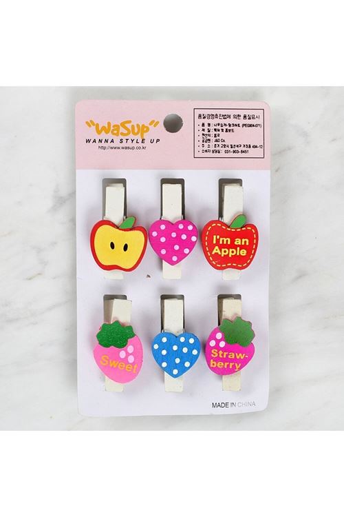 Loren Dekoratif Kalp Ve Meyve Desenli Mandal 6'lı