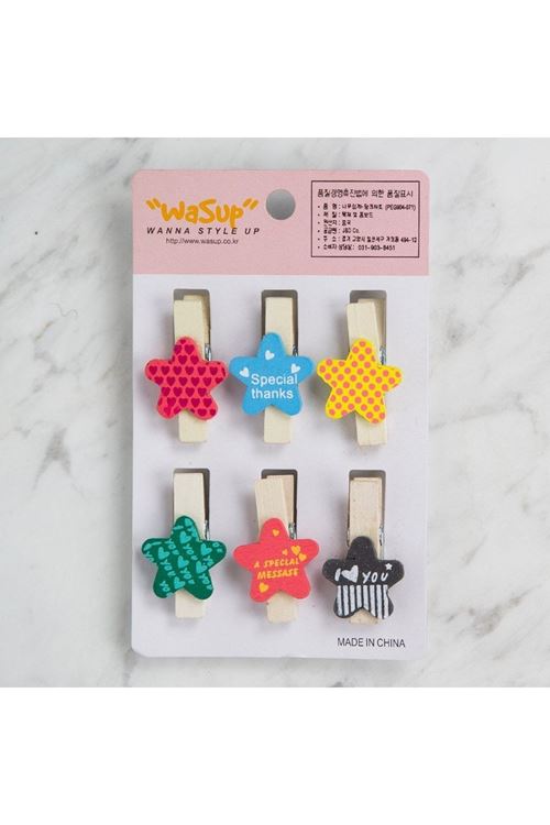 Loren Dekoratif Yıldız desenli mandal 6 lı