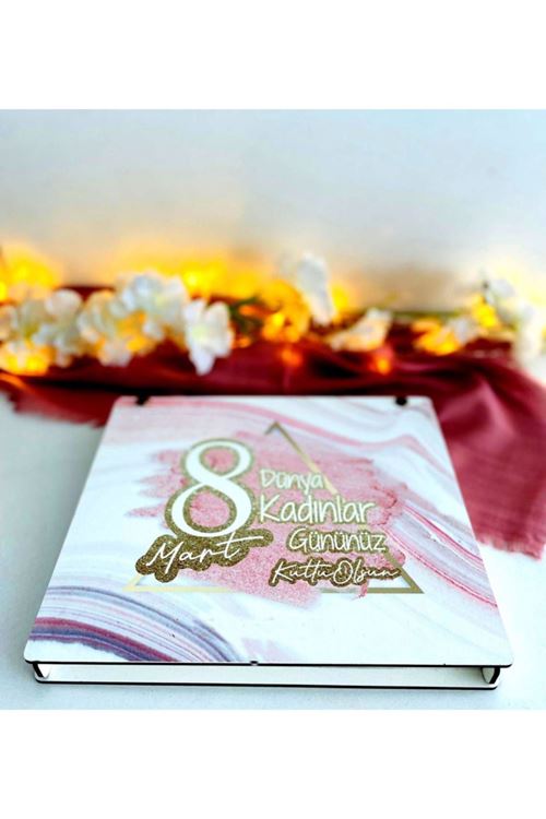 Kadınlar Günü Ahşap Kutulu Ahşap Defter Kalem Seti - Pmbe2