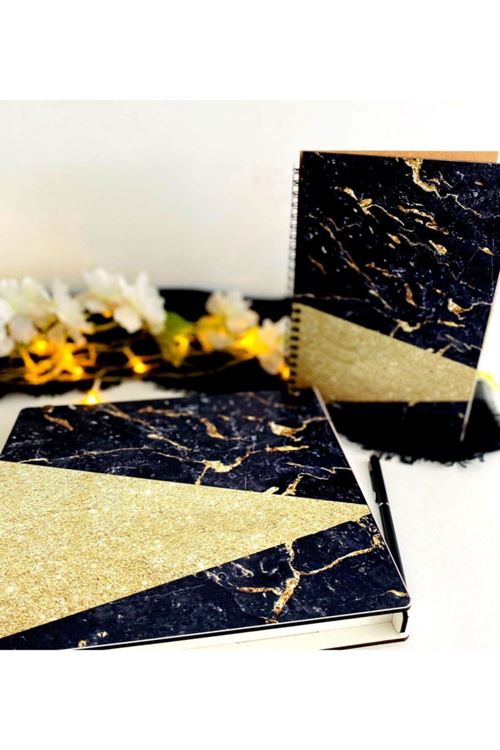 Ahşap Kutulu Ahşap Defter Kalem Seti - Siyah1