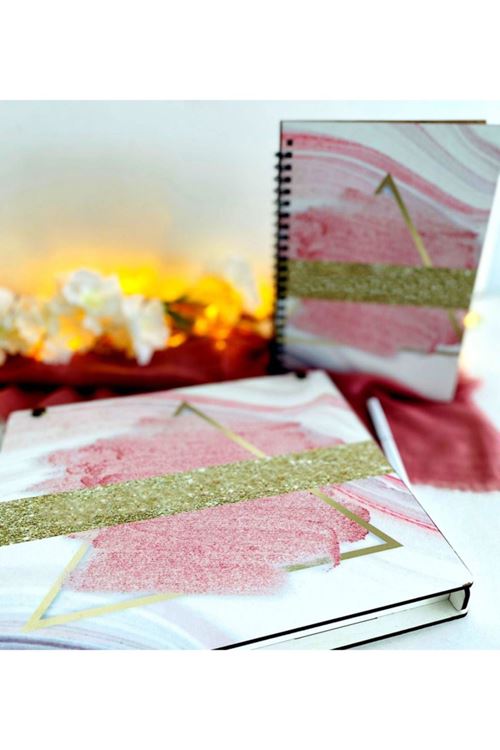 Ahşap Kutulu Ahşap Defter Kalem Seti - Pembe1