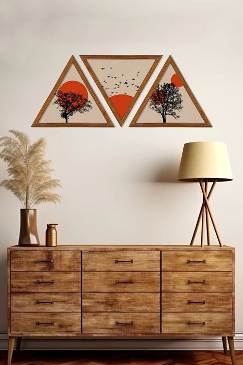 Dekoratif Üçgen Çerçeveli Ahşap Tablo Set 35 x 40