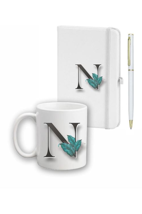 Yaprak Desen Ajanda Kupa Ve Kalem Seti