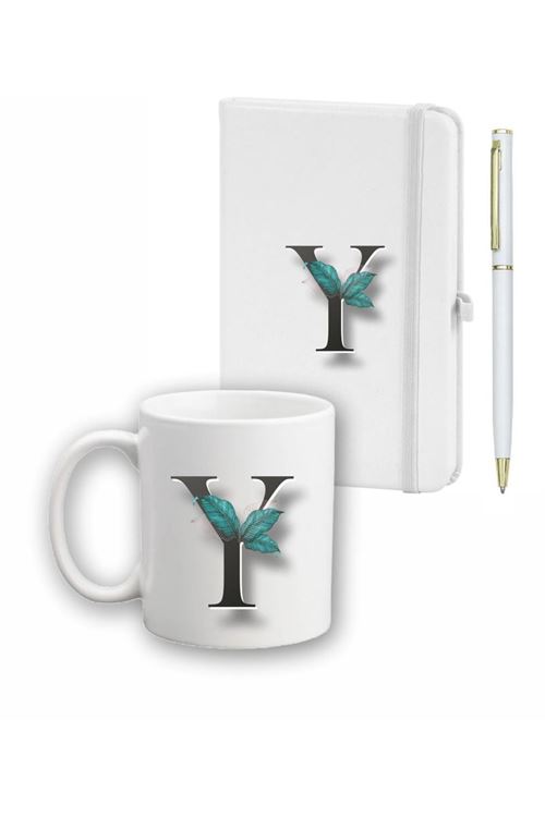 Yaprak Desen Ajanda Kupa Ve Kalem Seti