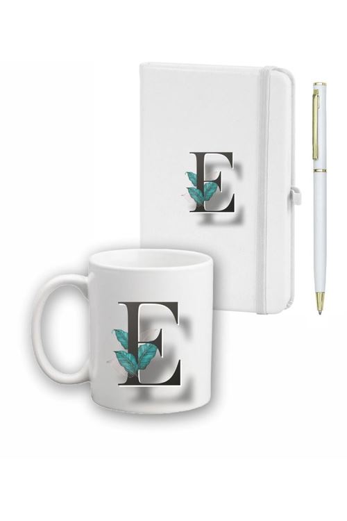 Yaprak Desen Ajanda Kupa ve Kalem Seti