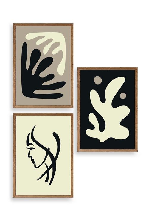 Soyut Üçlü Ahşap Çerçeveli Tablo 30 x 40