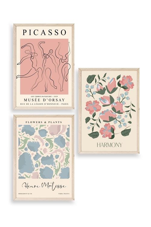 Ünlü Tablolar Üçlü Ahşap Çerçeveli Tablo 50 x 70