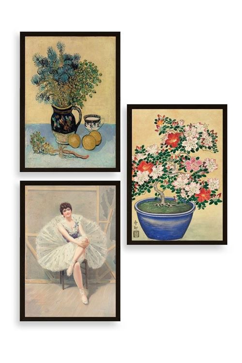 Ünlü Tablolar Üçlü Ahşap Çerçeveli Tablo 50 x 70