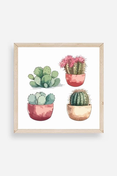 Kaktüs Ahşap Çerçeveli Tablo 50 x 50