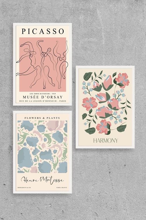 Ünlü Tablolar Üçlü Ahşap Çerçeveli Tablo 40 x 60