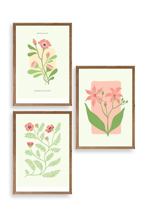 Botanik Üçlü Ahşap Çerçeveli Tablo 30 x 40