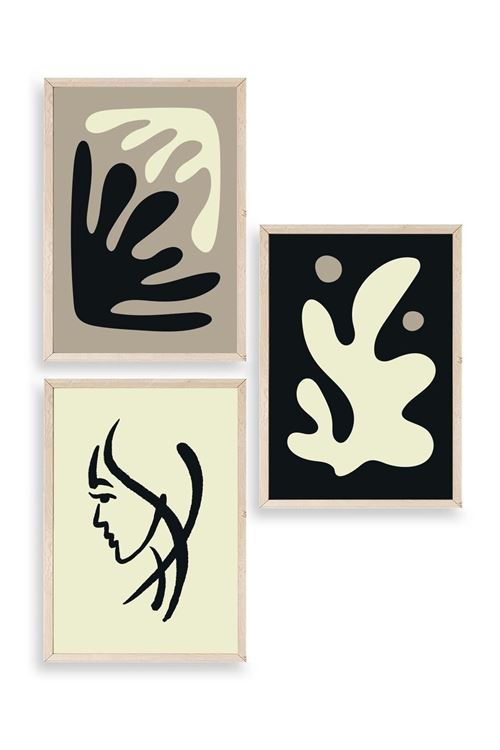 Soyut Üçlü Ahşap Çerçeveli Tablo 40 x 60